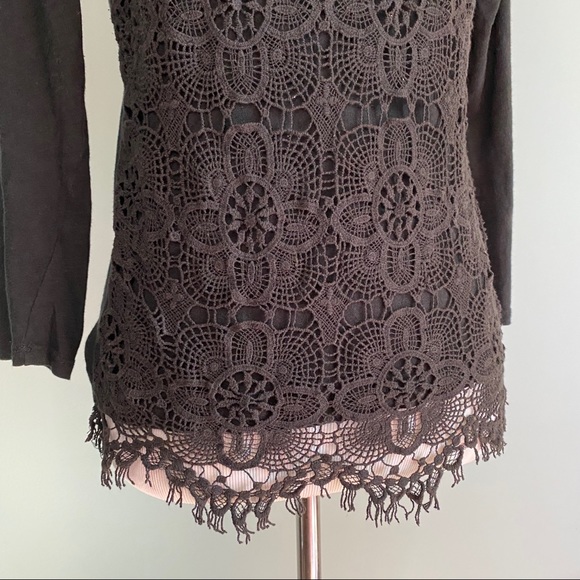 J Crew crocheted front black long sleeved top - Picture 3 of 7